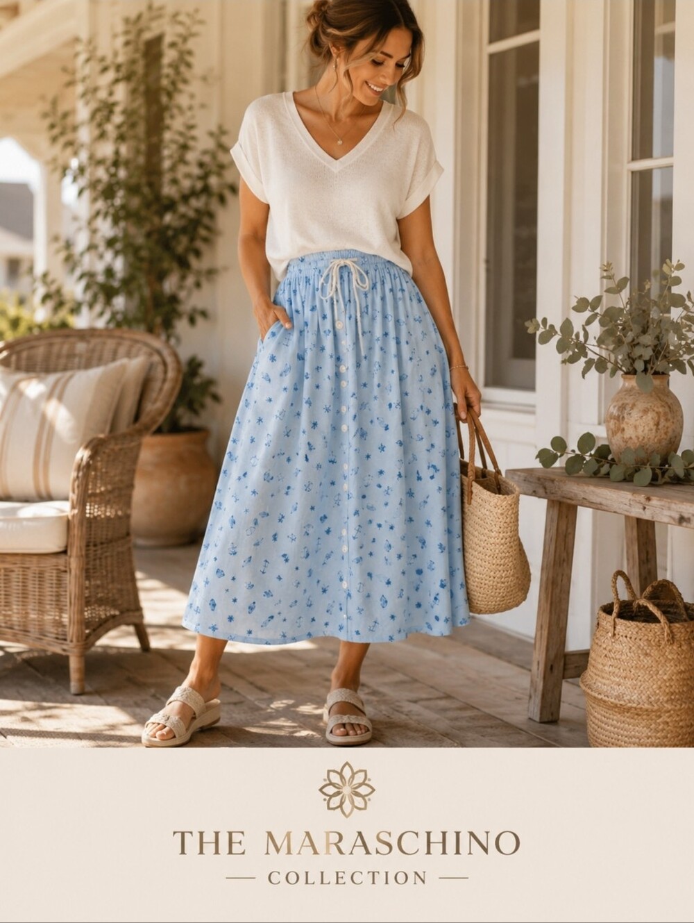 LuLaRoe Marsha Coastal Midi Skirt | Size L | NWT